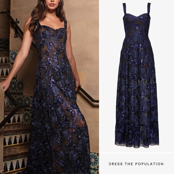Dress the Population | Dresses | Dress The Population Anabel Sequin Embroidered Gown Navy Blue Large Euc | Poshmark Dress the Population | Dresses | Dress The Population Anabel Sequin Embroidered Gown Navy Blue Large Euc | Poshmark